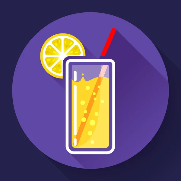 Vaso de jugo con icono de limón plana 2.0 estilo de diseño sombra larga — Vector de stock