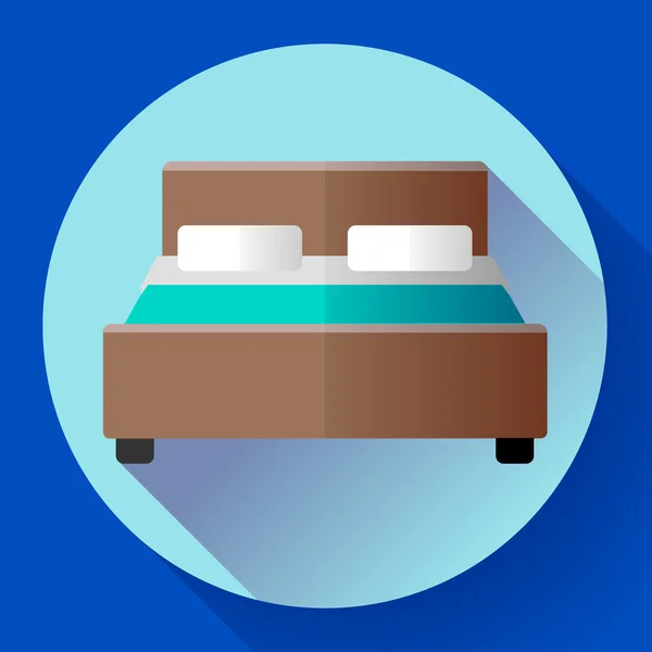 Плоский стиль значка отель двуспальная кровать — стоковый вектор