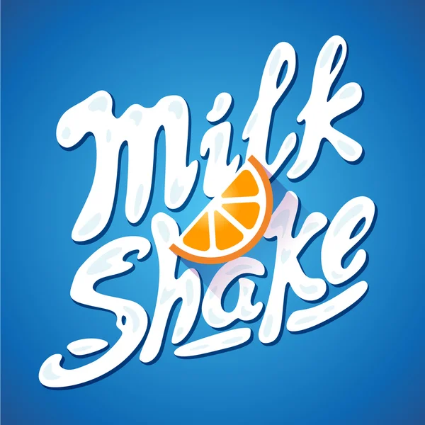 Turuncu - ambalaj için etiket yazı milkshake işaretiyle — Stok Vektör