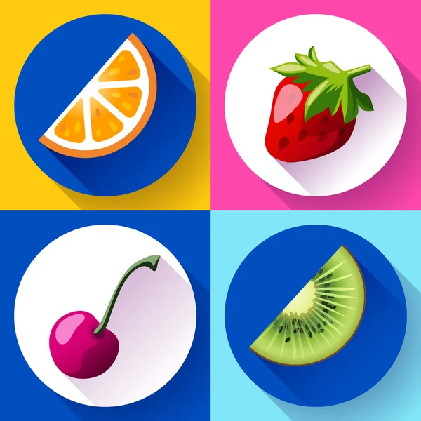 Conjunto de iconos de diseño plano para frutas — Vector de stock