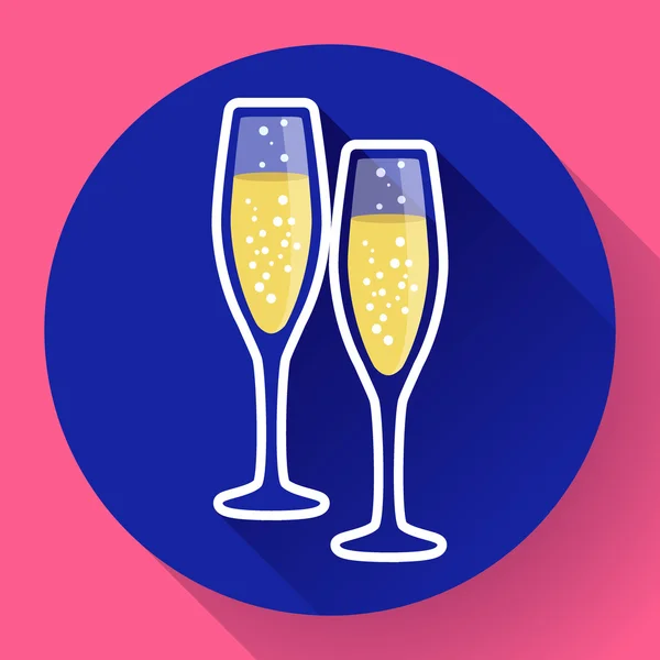 シャンパンを 2 杯フラット アイコン - お祝いのシンボル — ストックベクタ