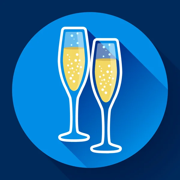 Δύο ποτήρια σαμπάνιας επίπεδη εικόνα - σύμβολο της γιορτής — Διανυσματικό Αρχείο
