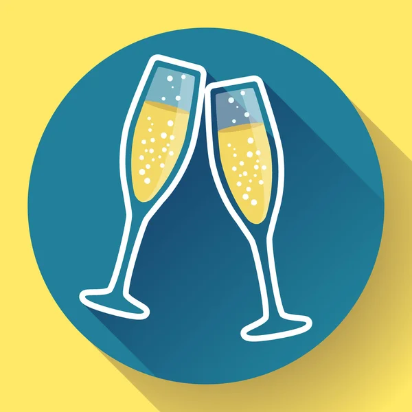 シャンパンを 2 杯フラット アイコン - お祝いのシンボル — ストックベクタ