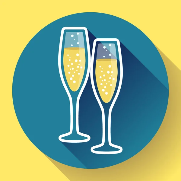 两杯香槟酒平图标-庆祝符号 — 图库矢量图片