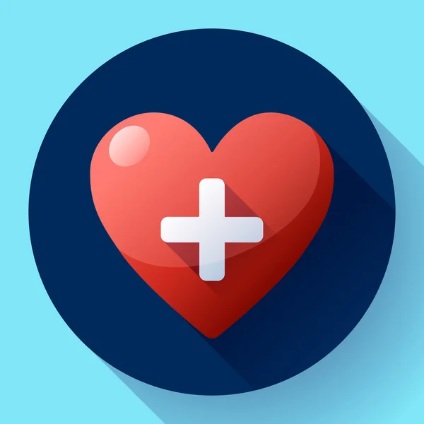 Vector health care icon, white cross in red heart — Stock Vector