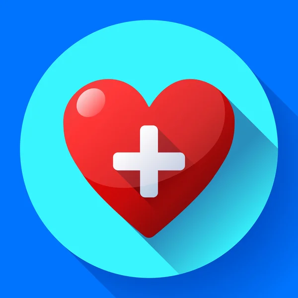 Vektör sağlık ikonu, kırmızı kalpte beyaz haç — Stok Vektör