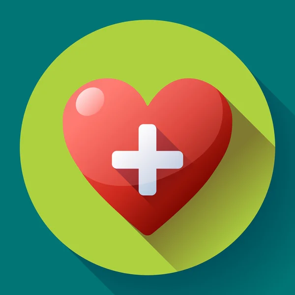 Vektor egészségügyi ikon, fehér kereszt piros szív — Stock Vector