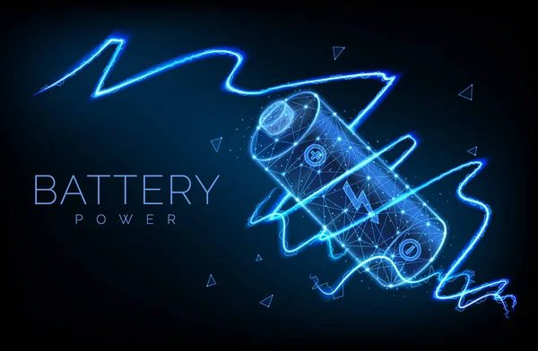 Charge abstraite de batterie basse poly de décharge électrique ou de foudre, haute tension, charge de batterie longue et énergie, illustration vectorielle. — Image vectorielle