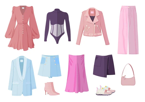 Conjunto de ropa con mujer casual ropa de primavera, calzado — Archivo Imágenes Vectoriales