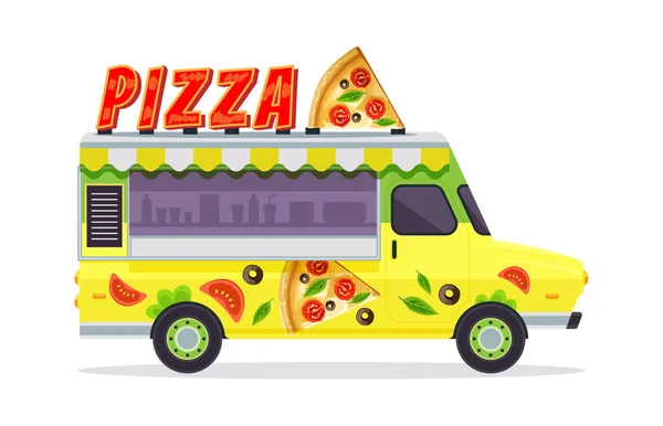 Pizza Jedzenie ciężarówka ikona izolowane na białym — Wektor stockowy