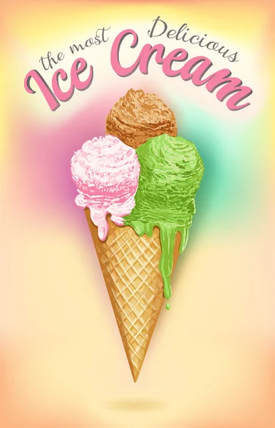 Винтажный плакат с мороженым. Векторная иллюстрация — стоковый вектор