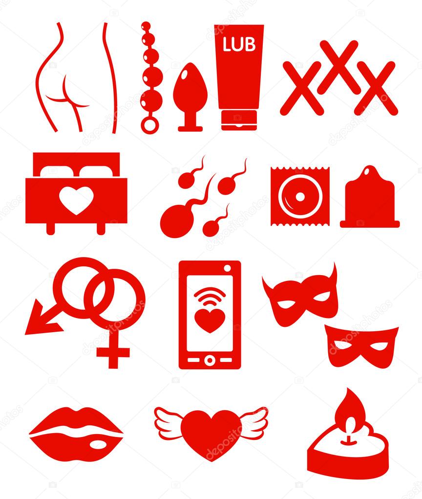 Vector Set of Red Sex Shop Icons