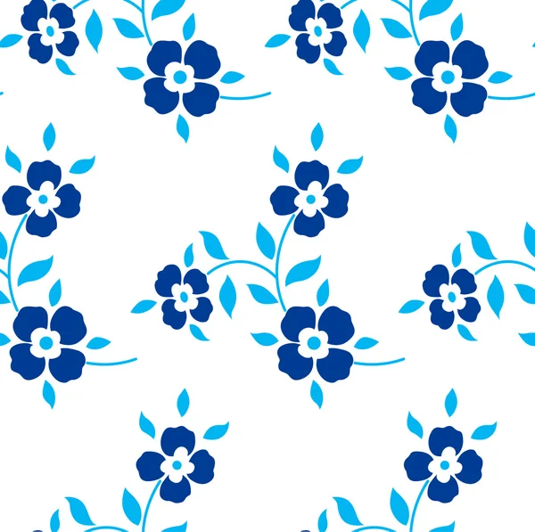 Motif floral sans couture. Fleurs bleues, feuilles, feuillage — Image vectorielle