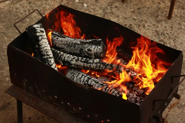 Fuego ardiente y parrilla al aire libre —  Fotos de Stock