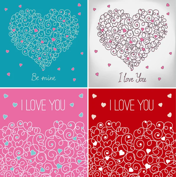 Collection of greeting cards with floral heart shape. I love you — Stock Vector