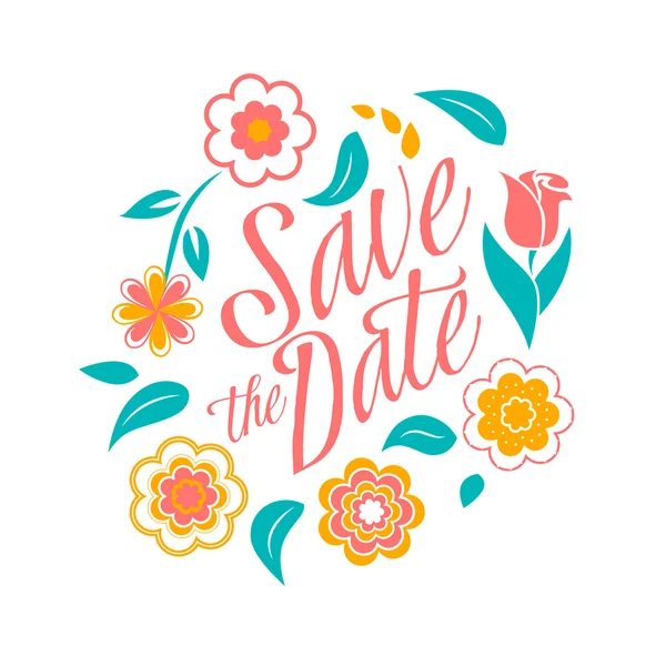 Carte d'invitation de mariage de fleurs, enregistrez la date, salutation — Image vectorielle