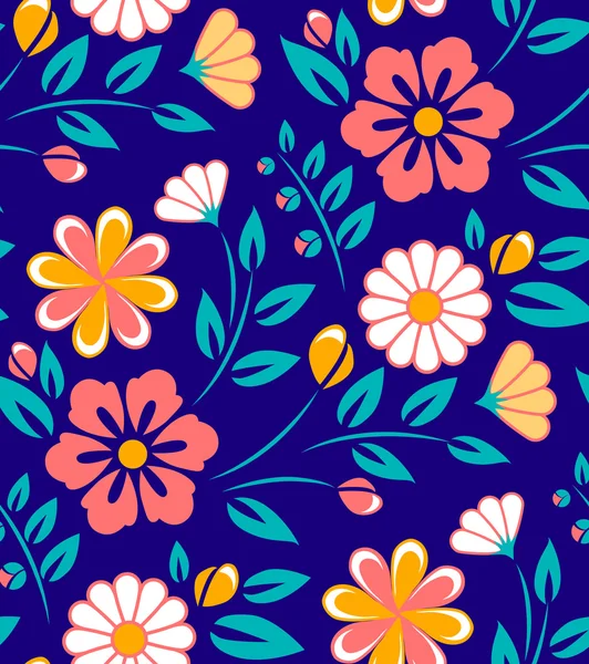 Modèle de fleur de printemps sans couture sur fond bleu . — Image vectorielle