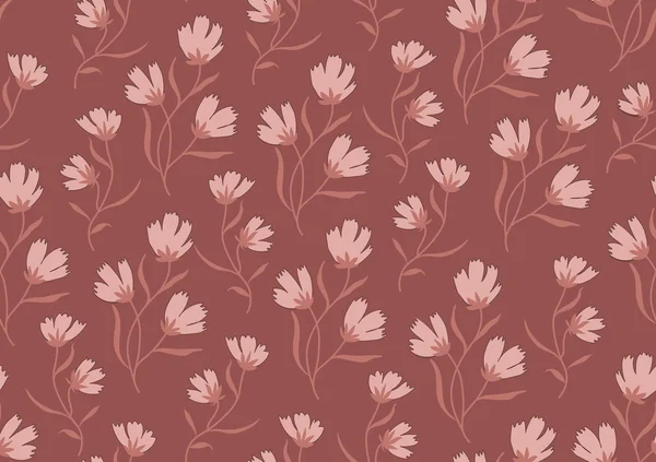 Motif sans couture fleurs d'automne colorées en marsala pantone moderne — Image vectorielle