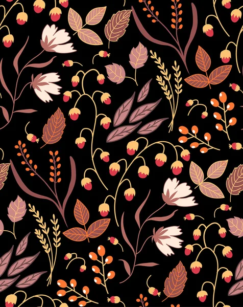 Dark Automne floral motif sans couture Automne feuilles d'automne. Collection vectorielle symbole nature — Image vectorielle