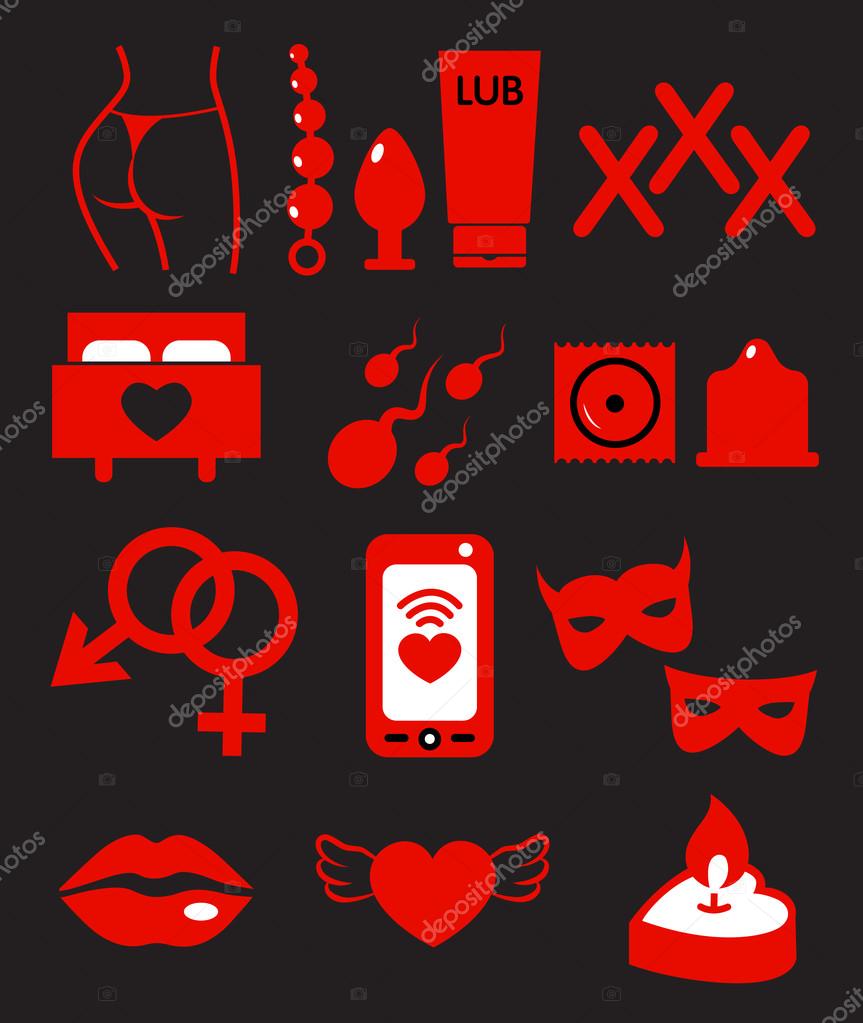 Vector Set of Red Sex Shop Icons
