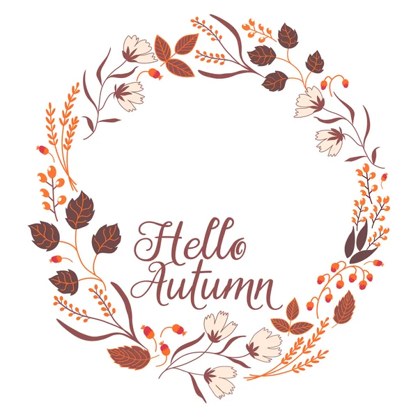 Floral Frame Collection. Sign Hello Autumn — Stock Vector