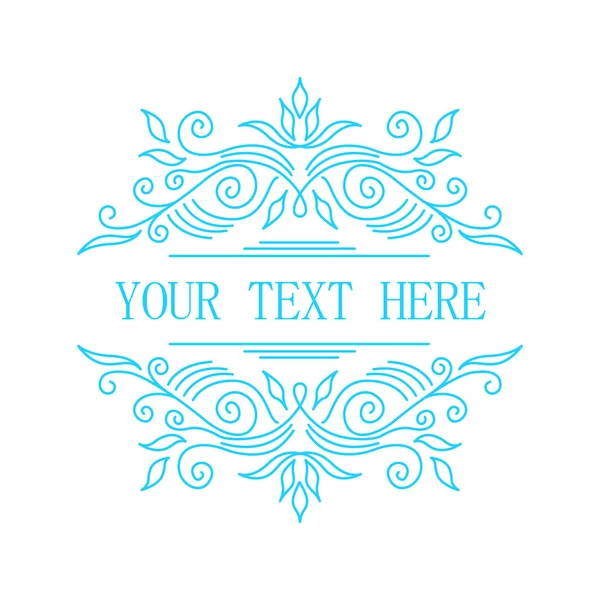 Elegant blue floral frame. Lineart vector illustration with text — Stock Vector