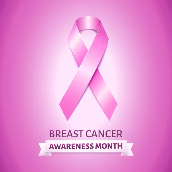 Fita rosa realista, símbolo de mês de consciência de câncer de mama —  Vetores de Stock
