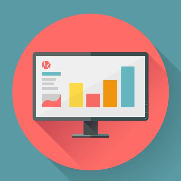 Icono de estilo plano de monitor de gran angular con presentación de marketing . — Vector de stock