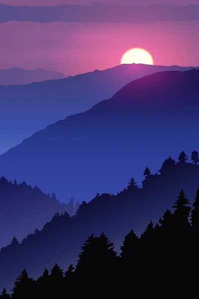 Мальована вручну нічна плакат дикої природи. Зимовий захід сонця в лісі . — стоковий вектор