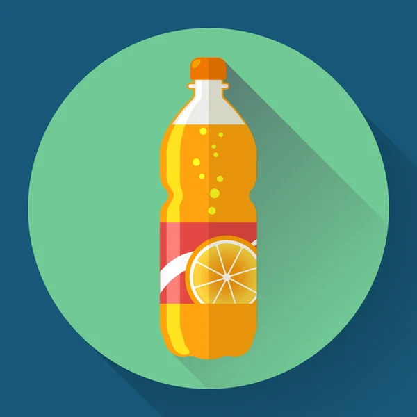 Botella vectorial con líquido de soda naranja. Estilo de diseño plano — Vector de stock