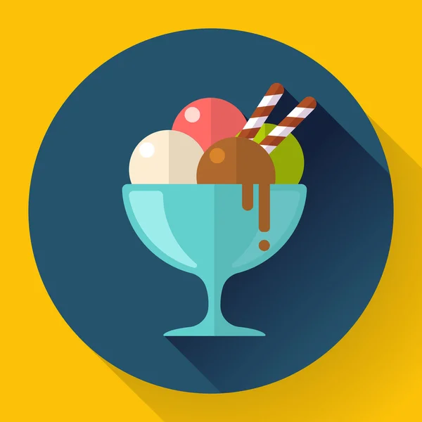 Vector de helado en el icono de la taza de vidrio. Estilo de diseño plano — Archivo Imágenes Vectoriales