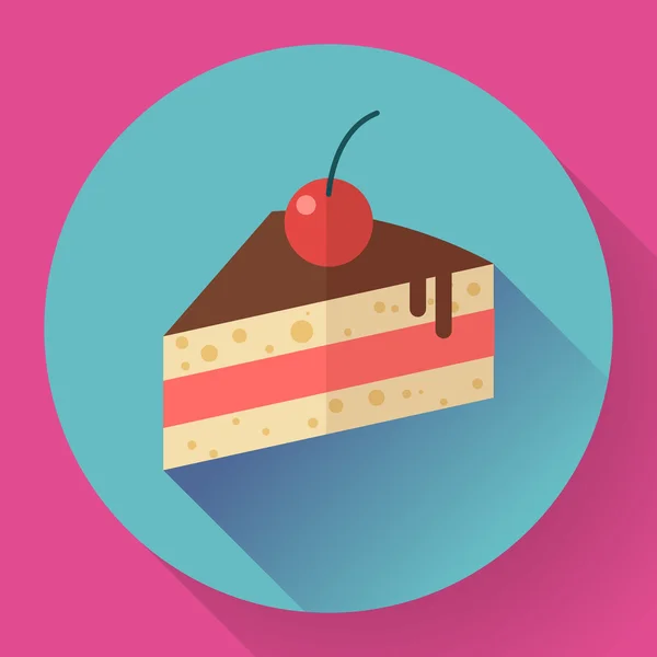 Pedazo de pastel con icono de cereza, moderno estilo de diseño plano minimalista — Vector de stock