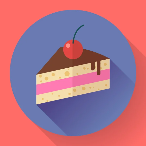 Piece of cake with cherry icon, modern minimal flat design style — Stock Vector