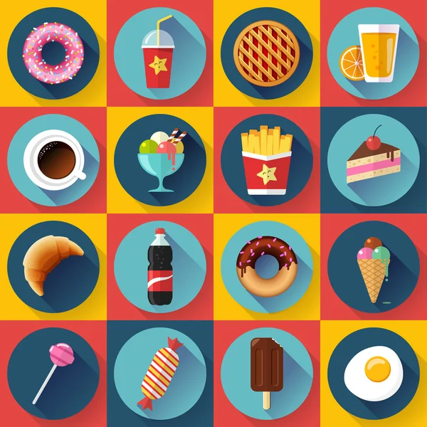 Set van moderne plat pictogrammen met Fast-Food. — Stockvector