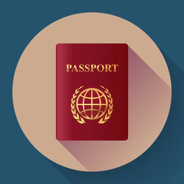 Red leather Passport icon. Flat design style. Vector illustration — Stock Vector