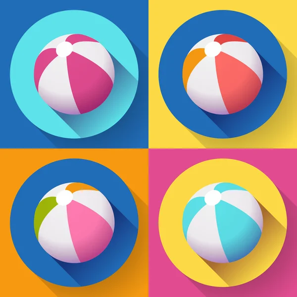 Set of Beach Ball icons. Modern Flat style with a long shadow — Stock Vector