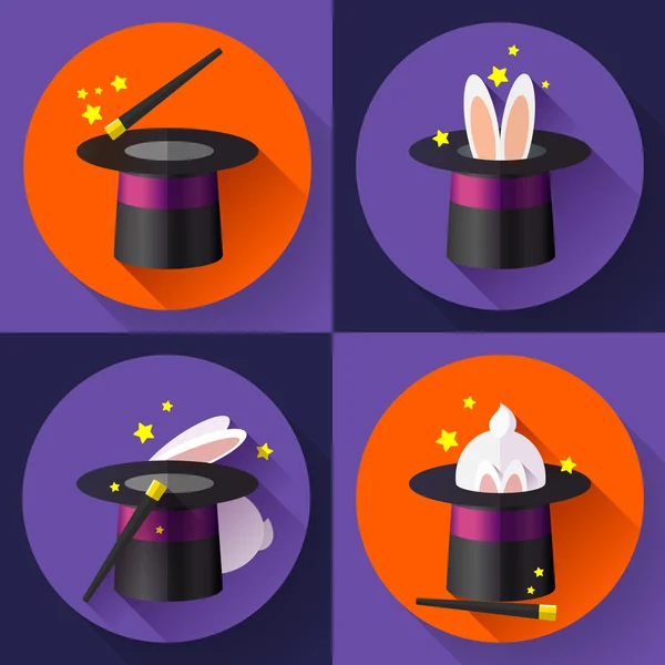 Sihirli şapka içinde komik tavşan simgeler kümesi — Stok Vektör