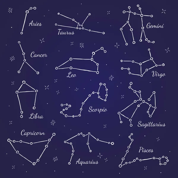 Constelaciones zodiacales signos — Vector de stock