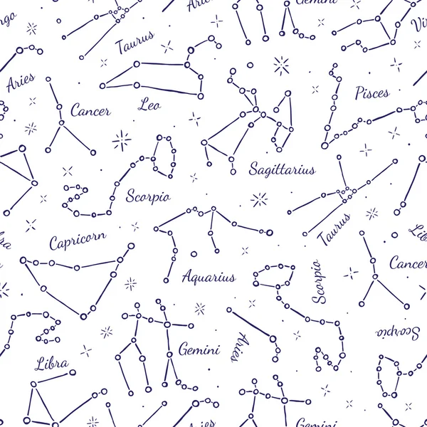 Állatövi csillagképek zökkenőmentes minta — Stock Vector