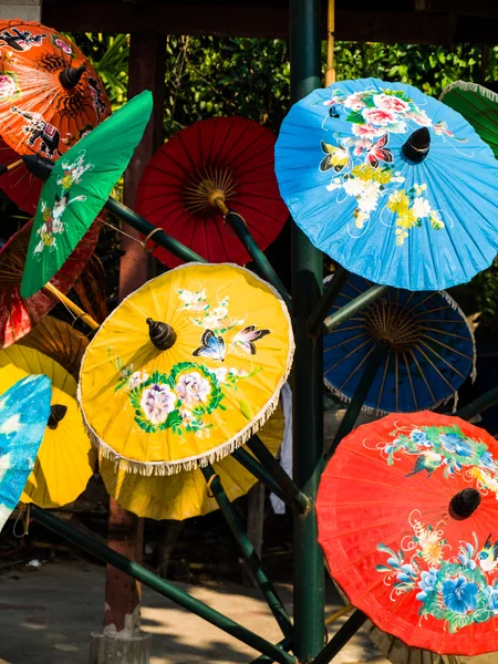 Colorful rice paper umbrella dried in nature. — Stock Photo, Image