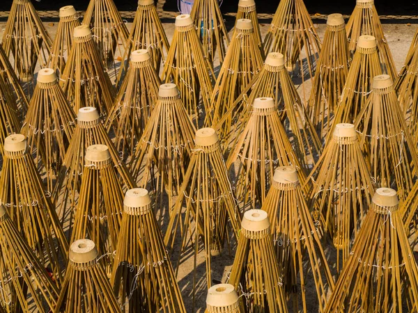 Bamboo frames of paper umbrella dried in sunling