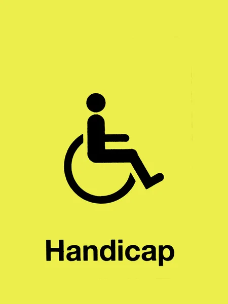 Schwarzes Handicap-Schild isoliert auf gelbem Hintergrund — Stockfoto