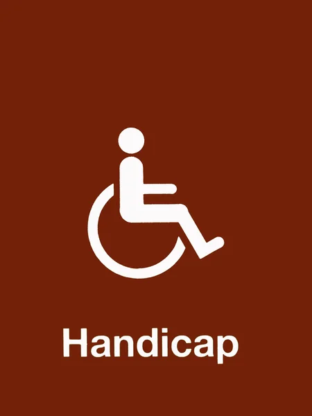 Weißes Handicap-Schild isoliert auf rotem Hintergrund — Stockfoto