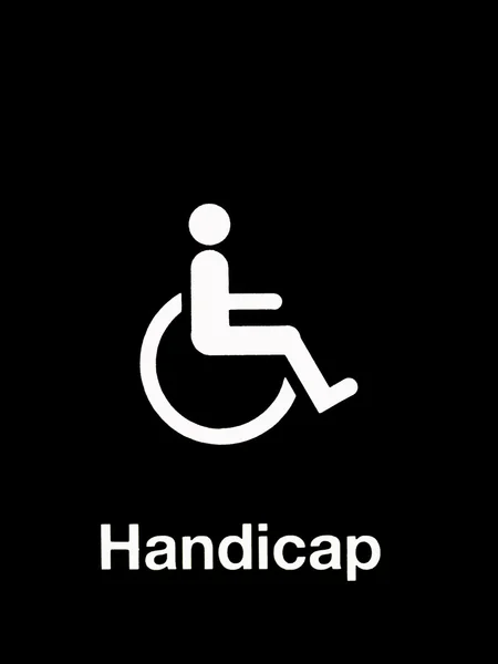 Weißes Handicap-Schild isoliert auf rotem Hintergrund — Stockfoto