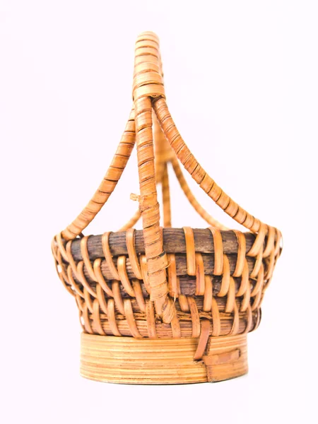 Yellow wicker rattan basket isolated on white background — Stock Photo, Image