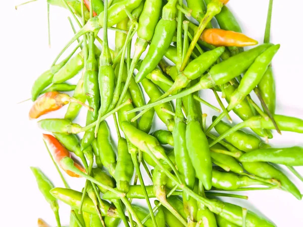 Green birds eye chillies pile from Thailand — Stock Photo, Image