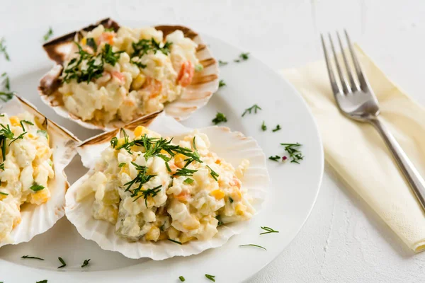 Traditional Polish salad with cooked vegetables and mayonnaise.