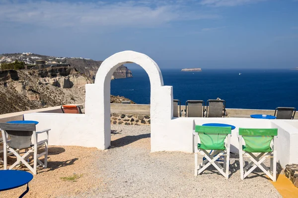 Santorini Grecia Septiembre 2020 Restaurante Con Vistas Caldera Volcán Akrotiri —  Fotos de Stock