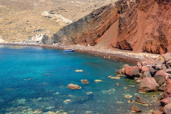 Playa Roja Isla Santorini Una Las Playas Más Pintorescas Interesantes —  Fotos de Stock