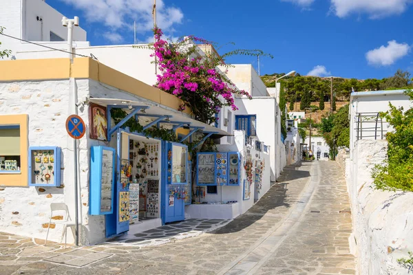 Paros Grecia Septiembre 2020 Calle Con Tiendas Pueblo Lefkes Isla — Foto de Stock